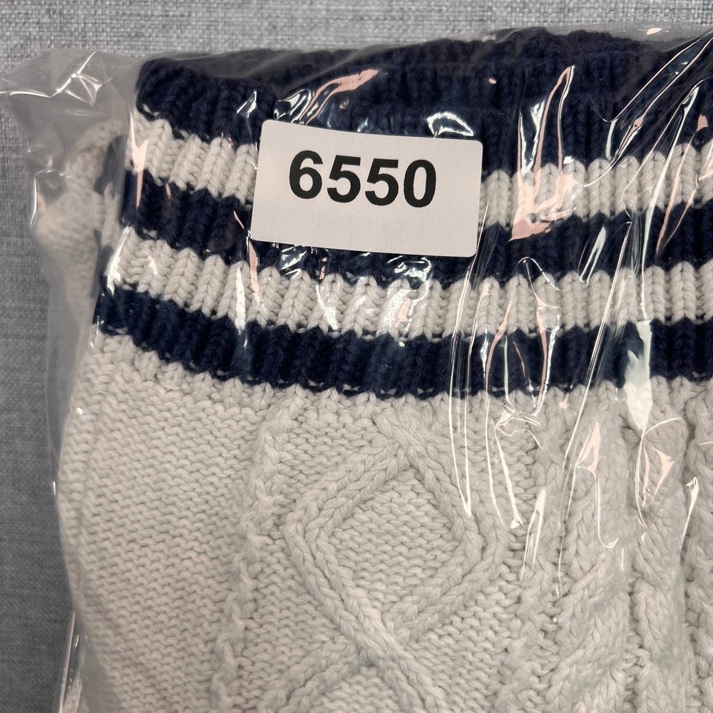 VTG 90s Birch Bros Cable Knit Cricket Sweater Women L White Navy Ivy Tennis Prep - Picture 9 of 9
